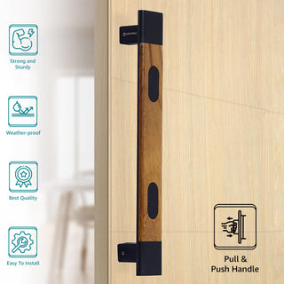 Plantex Heavy Duty Door Handle/Main Door Handle 14 Inch/Pull Push Door Handle for Glass & Wooden Door – Pack of 1 (300, Black and Wood Finish)