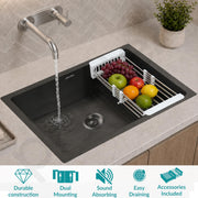 Plantex Stainless Steel Handmade Kitchen Sink/Single Bowl Sink For Kitchen With Drain Rack and Coupling and Waste Pipe/Undermount/Topmount (Black- 30X18 Inches)