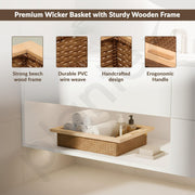 Plantex Wooden and PVC Wicker Basket/Pull Out Cabinet Organizer/Wicker Basket for Modular Kitchen Storage -Pack of 1 (20 x 16.5 x 6 inch)