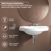 Plantex Ceramic Wallmount Basin for Bathroom/Wall Hung Wash Basin with 10 Years Glaze Warranty by Plantex/Small Basin/Sink for Bathroom (White - 18 X 12 X 8 Inch)