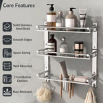 Plantex 3 Tier Bathroom Organizer/Stainless Steel Bathroom Accessories Set with Soap Dish and Brush Slots/Hooks/Tumbler Holder