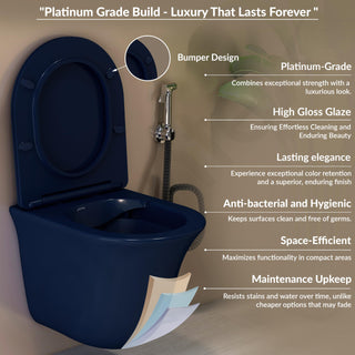 Plantex Imported Ceramic Western Commode/P Trap Wall Hang Commode for Toilet/Rimless Washdown Western Toilet with Soft Close Toilet Seat (1166 - Porshe Blue)