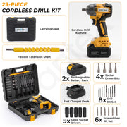 Plantex 21V Brushless Cordless Impact Wrench/1/2 Inch Drive/350N.m Electric Impact Wrench Kit with 2 Li-Ion Batteries/Charger/Sockets & Carrying Case - (Yellow, ML-W012)