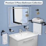 Plantex 304 Grade Stainless Steel Bathroom Accessories Set of 5 - Towel Stand/Napking Holder/Soap Holder/Toothbrush Stand/Robe Hanger - Squaro (Black)