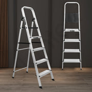 Plantex Big Foot 5 Step Foldable Aluminium Ladder/Step Ladder for Home Use with Wide Anti-Slip Steps and Secured Joints/5-Year Manufacturer Warranty(Black & Silver)