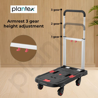 Plantex Platfom Trolley/Heavy Duty Trolley/Hand Truck/Trolley for Goods Carrying/Trolley with Foldable Guared Wheels/Utility Cart for Luggage Moving - (Red & Black)