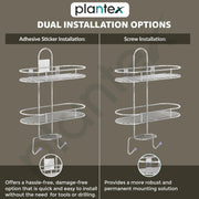 Plantex Self Adhesive Bathroom Stainless Steel Shelf/5in1 Multipurpose Shower Caddy/Storage Shelf/Soap Holder/Stand/Bathroom Accessories(Oval-Chrome Silver)
