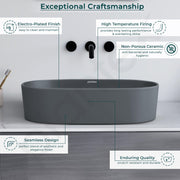 Plantex Ceramic Wash Basin for Bathroom/Oval Table Top Basin/Countertop Vessel Sink for Home/Hotel (22 x 14 x 6 inch - Cloud Grey)