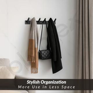 Plantex Wall Hooks for Hanging Cloth/Stainless Steel Towel Hangers/Bathroom Robe Hooks/Door Hangers/Square Wall Hook/Hook Rail for Hanging Keys - 6 Hooks (Pack of 1, PVD Black)