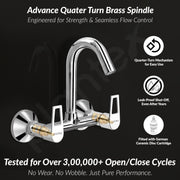 Plantex Sink Cock for Kitchen Sink/360 Degree Rotating with Foam Flow/Hot & Cold Sink Mixer/Wall Mount Swan Neck with Wall Flange and Teflon Tape - Pack of 1 (Chrome, 3223)