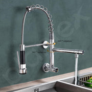 Plantex Brass Sink Tap for Kitchen | 360Ãƒâ€šÃ‚Â° Swivel Spout Kitchen Faucet with Double Handle | Spring Pull Out Tap for Kitchen Sink (Chrome & Black)