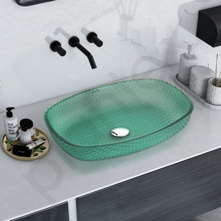 Plantex Luxury Glass Basin/Table Top Matt Wash Basin Over Counter/Countertop Basin for Bathroom & Living Room (Green - 21 x 15.5 x 4 Inch)