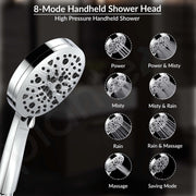 Plantex ABS 8 mode Shower Set for Bathroom with 304 Stainless Steel 1.5 meter Shower Hose/Handheld Shower with 10-inch Round Shower Head-Chrome