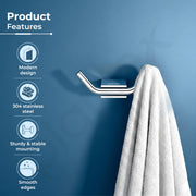 Plantex Robe Hook for Bathroom/304 Grade Stainless Steel Towel Hook/Cloth Hanger/Bathroom Accessories - Pack of 1 (Regent, Chrome)