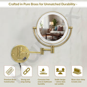Plantex Brass and 304 Stainless-Steel Magnifying Mirror with LED/Wall Mount Makeup Mirror with Light/Zoom Mirror- 5x/1x Magnification (8 Inch-Gold)