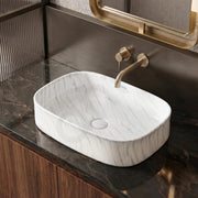 Plantex Wash Basin for Bathroom/Ceramic Table Top Washbasin/Countertop Vessel Sink Basin - (White Marble,  21.5 x 15 x 6 Inch)