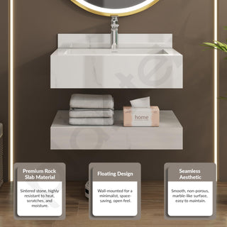Plantex Slab Tile Vanity/Floating Vanity with Washbasin for Bathroom/Wall Mount Cabinet with Basin - (24 x 18 inch, ED-07 - Marble Finish)