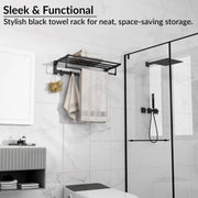 Plantex Aluminum Folding Towel Rack in Bathroom/Towel Holder in Bathroom/Towel Hanger/Bathroom Accessories (24 Inch) Black