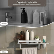 Plantex Bathroom Organizer - Stainless Steel Multipurpose Bathroom Shelf for Wall/Bathroom Accessories Set-(Chrome / 15-Inches) Pack of 2