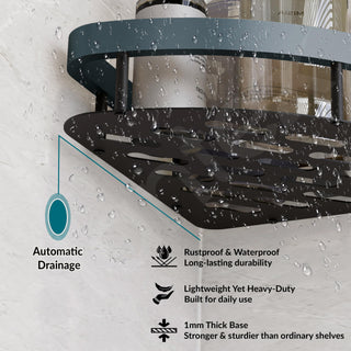 Plantex Self Adhesive Corner Shelf for Bathroom Wall/Aluminium & Stainless Steel Corner Rack/Storage Organizer/Bathroom Accessories Set- Pack of 1 (8 x 8 inch,Cadet Blue & Black)