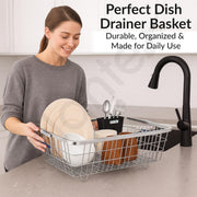 Plantex Heavy-Duty Stainless-Steel Dish Drainer Basket for Kitchen Utensils/Dish Drying Rack/Plate Stand/Bartan Basket (Medium Size-54x42x20cm)