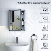 Plantex Bathroom Cabinet with Mirror/ABS Bathroom Storage Organiser/Multipurpose Shelf/Wall Mount Mirror Cabinet for Wash Basin (14x18 Inch, Grey)