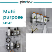 Plantex Bathroom Organizer Without Drill/GI Steel Self Adhesive Bathroom Shelf for Wall with Magic Stickers/Adhesive Shelf for Kitchen with Hooks & Magic Sticker - GI Steel (Pack of 2)