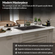 Plantex Quartz Acrylic Kitchen Sink with 10 Years Warranty by Plantex/Undermount Quartz Sink for Kitchen/Granite Single Bowl Kitchen Sinks with Coupling (Con 32x20 Inches)