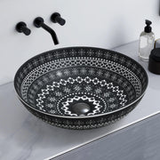 Plantex Ceramic Round Wash Basin for Bathroom/Designer Table Top Washbasin/Countertop Hand Basin for Restaurant/Hotel (15.5x15.5x4.5 Inch - Black & White)