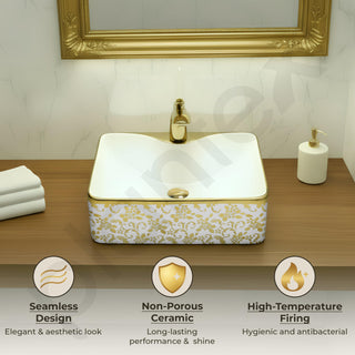 Plantex Table Top Wash Basin For Bathroom/Designer Ceramic Basin/Countertop Vessel Sink Basin - Indo-European Collection (19 x 15 x 5.5 Inch)