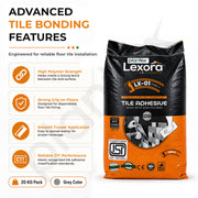 Plantex Lexora Tile Adhesive for Terracotta/Ceramic & Quarry Tiles/Polymer Modified Cement Adhesive for Floor & Wall Tiles Fixing/ Kitchen & Bathroom  Use - 20kg (LX-01, Grey)