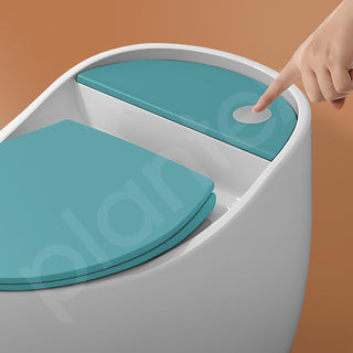 Plantex Ceramic Rimless One Piece Western Toilet/Water Closet/Commode With Soft Close Toilet Seat - S Trap Outlet (White & Ocean Blue)