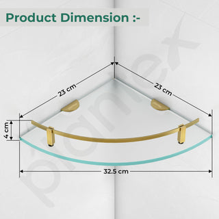 Plantex Premium Frosted Glass Corner Shelf for Bathroom/Glass Shelf/Storage Shelf - (12x12 in,Brass Antique-Pack of 3)