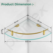 Plantex Premium Frosted Glass Corner Shelf for Bathroom/Storage Glass Shelf - (12x12 in,Brass Antique-Pack of 1)