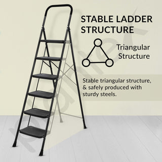 Plantex Alloy Steel 6 Step Ladder For Home/Foldable Strong Wide Step Ladder/Anti- Skid 6 Step Ladder - (Black & Grey)