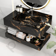 Plantex Floating Vanity/Slab Tile Vanity with Washbasin for Bathroom/Wall Mount Cabinet with Basin - 32 x 18 inch (ED-Black-Marble Finish)