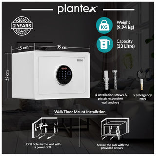 Plantex Digital Safe Locker For Home/23 Litre Safety Locker Box with Biometric Touchscreen Display & Dual Code Access Master & User/LED Light/Emergency Key/2 Years Warranty By Plantex - (White)