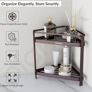 Plantex Bathroom Organiser Stand/Carbon Steel Bathroom Corner Shelf/2 Tier Corner Freestanding Shelf/Multipurpose Rack for Home - Pack of 1 (Brown)
