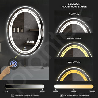 Plantex Bathroom Mirror with LED 3 Lights Tone/Designer Mirror for Living Room/Bedroom/Dressing Room - Oval Shape (18 X 24 Inch)
