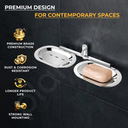 Plantex Double Soap Holder for Bathroom/Pure Brass Dual Soap Dish/Soap Stand/Soap Bar/Soap Case/Bathroom Accessories - Pack of 1 (APS-GIA-10-GIZA, Chrome)