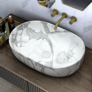 Plantex Tabletop Washbasin for Bathroom/Designer Ceramic Hand Wash Basin/Oval Countertop Basin/Home/Office (22x13.5x6 Inch - White & Grey)