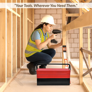 Plantex Tool Box Empty/Sturdy Tools Storage Box With Large Capacity/Empty Tool Box/Tool Organizer for Carpenter, Garage, And Home Essential Tools - 5 Compartments - (Red & Black) - Metal