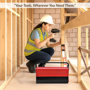 Plantex Tool Box Empty/Sturdy Tools Storage Box With Large Capacity/Empty Tool Box/Tool Organizer for Carpenter, Garage, And Home Essential Tools - 5 Compartments - (Red & Black) - Metal