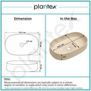 Plantex Ceramic Basin for Bathroom/Designer TableTop Wash Basin/Bathroom Vessel Sink/Washbasin - LA03, Matt Khakhi (21.5 x 14 x 5.5 Inch)