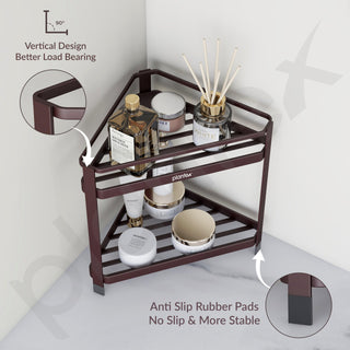 Plantex Bathroom Organiser Stand/Carbon Steel Bathroom Corner Shelf/2 Tier Corner Freestanding Shelf/Multipurpose Rack for Home - Pack of 1 (Brown)