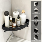 Plantex Corner Shelf for Bathroom Wall/Self Adhesive Bathroom Shelf/Aluminium Shelf Corner Organiser Without Drill/Adhesive Corner Shelf Rack- Pack of 2 (9x9 Inch, Matt Black)