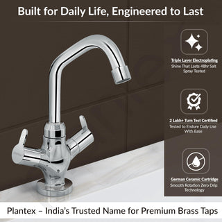 Plantex Pure Brass Basin Mixer Tap/Hot and Cold Water Tap with 360° Swivel Spout/Sink Tap for Kitchen Basin-7 Year Warranty