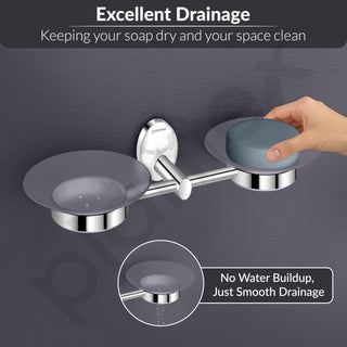 Plantex 304 Grade Stainless Steel Twin Soap Holder for Bathroom and Wash Basin/Soap Dish/Soap Holder/Bathroom Accessories - Oreva (Chrome)