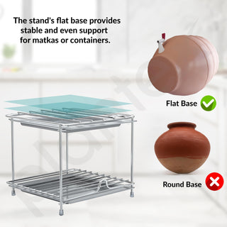 Plantex Matka Stand/Stainless Steel 2-Tier Matka Stand for Kitchen/Square Water Pot with Tray - 8 X 7.5 inch (Chrome)