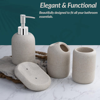 Plantex Resin Bathroom Accessories Set/Soap Holder for Bathroom/Toothbrush Holder/Tumbler Holder/Liquid Soap Dispenser - 4 Piece(Beige, XY-PS-005)